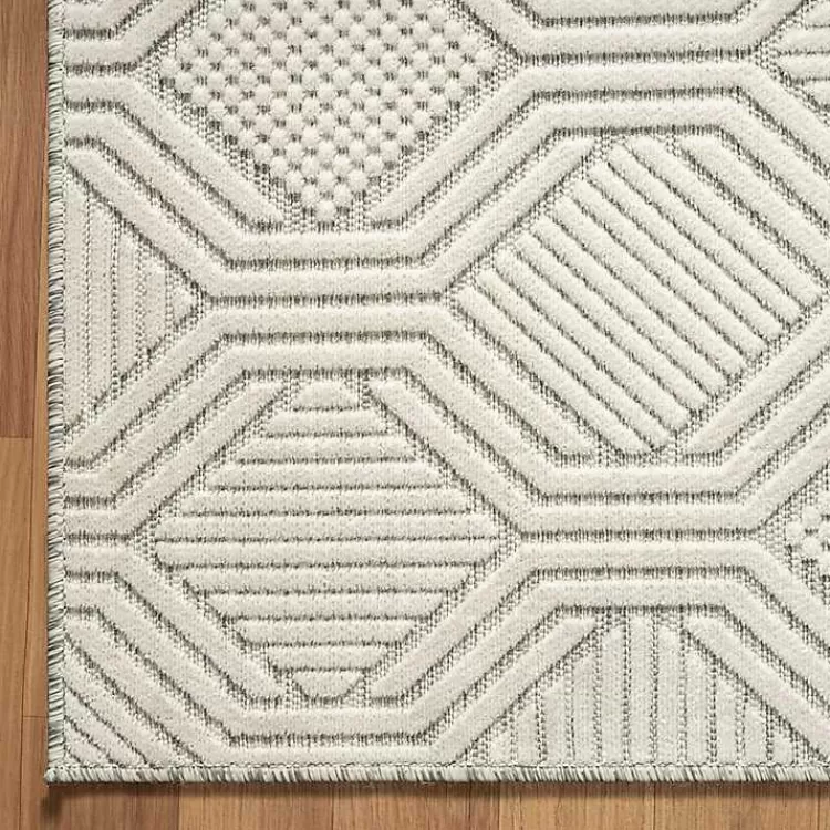 Cream and Blue Geo Indoor/Outdoor Area Rug, 7x9>Kirklands Home Outlet