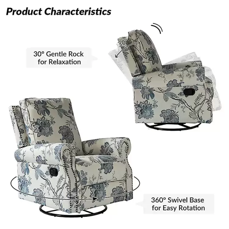 Cream and Blue Vintage Floral Rocking Recliner>Kirklands Home Cheap