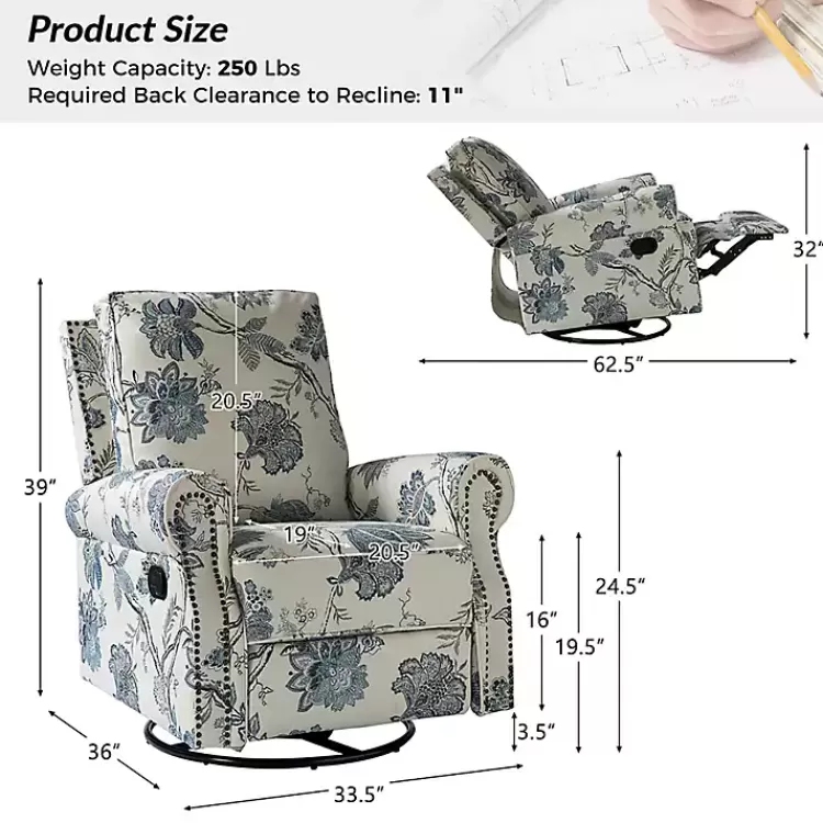 Cream and Blue Vintage Floral Rocking Recliner>Kirklands Home Cheap