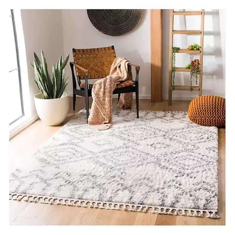 Cream and Gray Bergen Tribal Fringe Shag Rug, 5x7>Kirklands Home Best