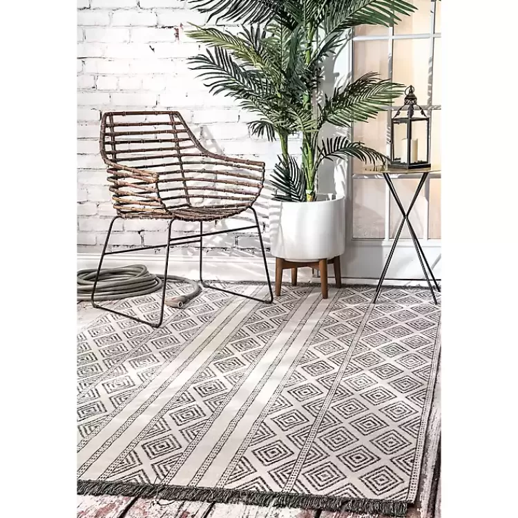 Cream and Gray Miriam Striped Outdoor Rug, 5x8>Kirklands Home Flash Sale