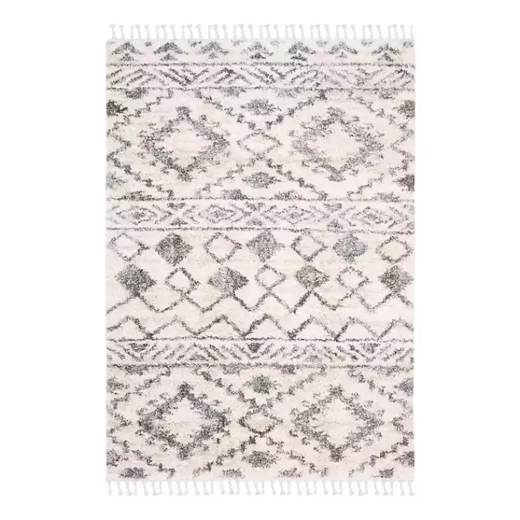 Cream and Navy Moroccan Fringe Shag Rug, 5x7>Kirklands Home Online