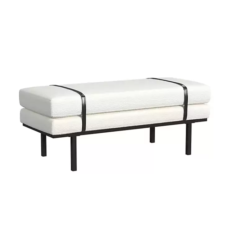 cream_boucle_black_faux_leather_bench_2.webp Cream Boucle Black Faux Leather Bench>Kirklands Home Flash Sale