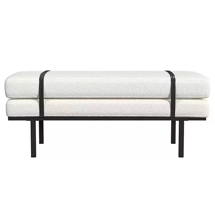 cream_boucle_black_faux_leather_bench_4.webp Cream Boucle Black Faux Leather Bench>Kirklands Home Flash Sale