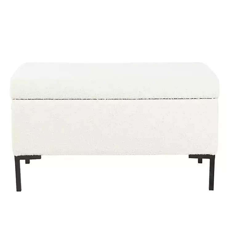 Cream Boucle Black Metal Storage Bench>Kirklands Home Fashion