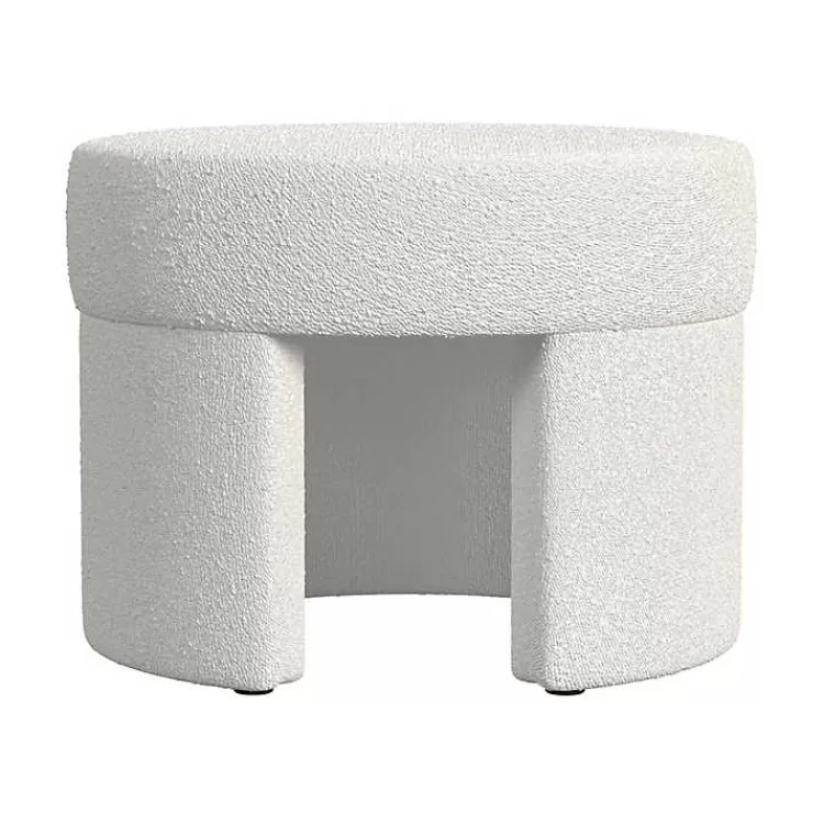 Cream Boucle Round Upholstered Ottoman>Kirklands Home Fashion