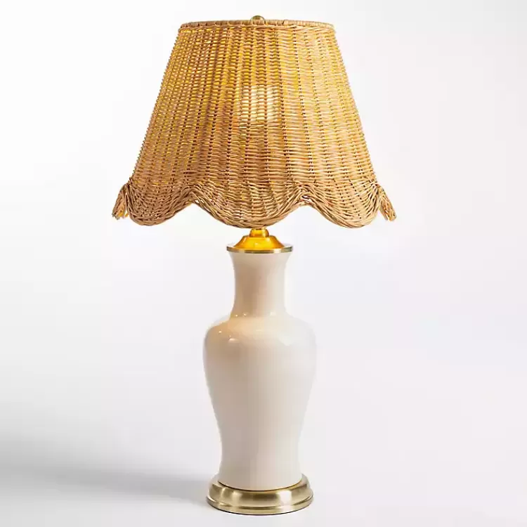 Cream Ceramic Table Lamp With Woven Shade>Kirklands Home Fashion