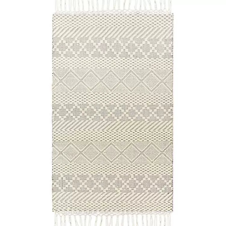Cream Diamond Tassel Wool Area Rug, 5x7>Kirklands Home Clearance