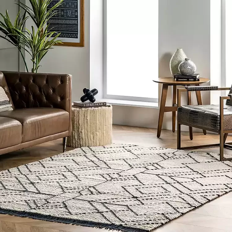 Cream Geometric Diamonds Fringed Area Rug, 7x10>Kirklands Home Cheap