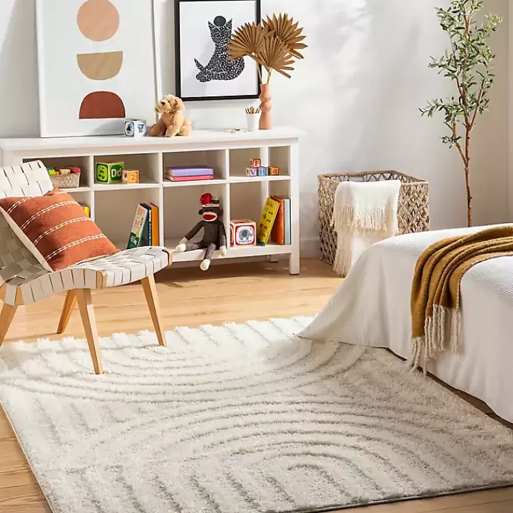 Cream Modern Curve Area Rug, 5x7>Kirklands Home Outlet