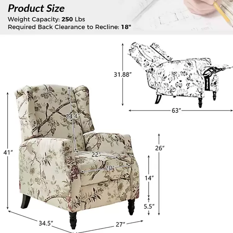 cream_vintage_floral_reclining_armchair_3.webp Cream Vintage Floral Reclining Armchair>Kirklands Home Hot