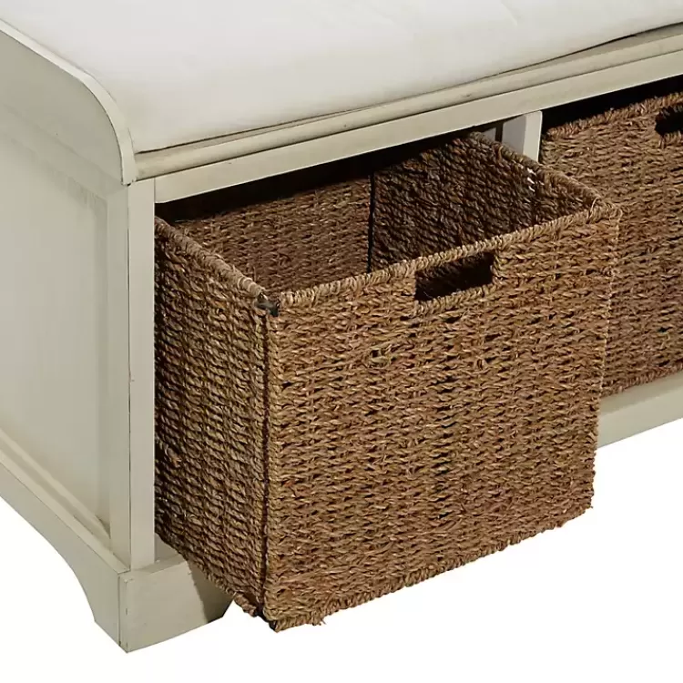 Cream Wood Bench with Storage Baskets>Kirklands Home Outlet