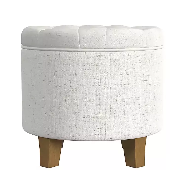 Cream Woven Upholstered Tufted Storage Ottoman>Kirklands Home Cheap