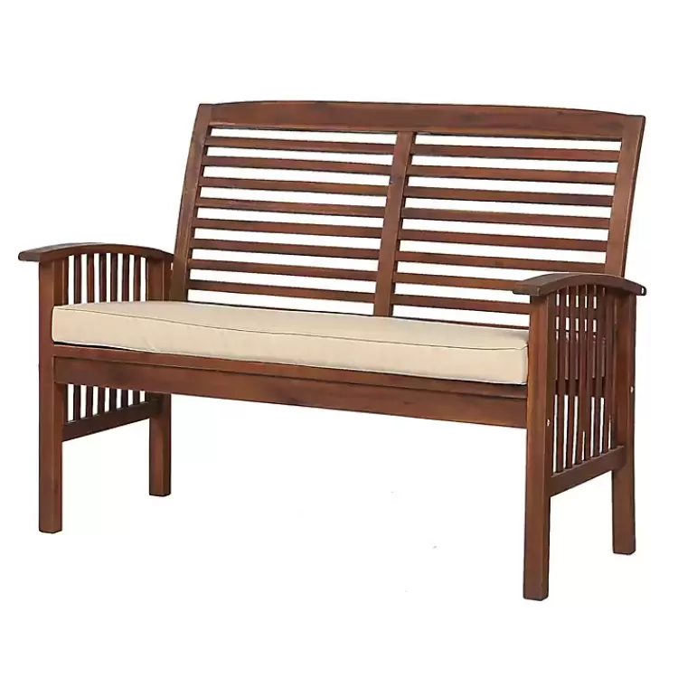 dark_brown_acacia_wood_loveseat_bench_with_cushion_2.webp Dark Acacia Wood Loveseat Bench with Cushion>Kirklands Home Store