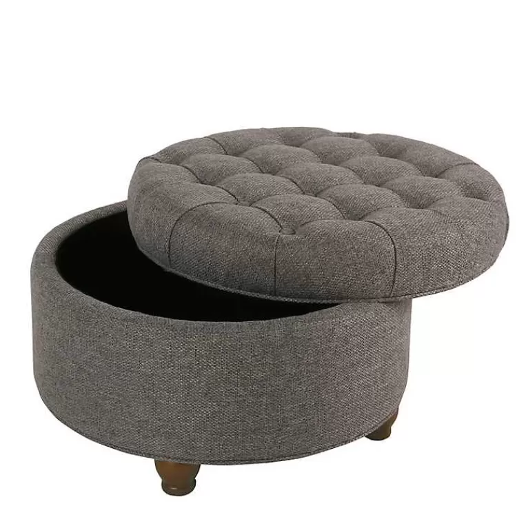 dark_gray_tufted_round_storage_ottoman_2.webp Dark Tufted Round Storage Ottoman>Kirklands Home Store