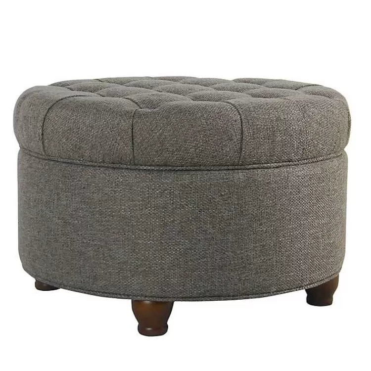 dark_gray_tufted_round_storage_ottoman_3.webp Dark Tufted Round Storage Ottoman>Kirklands Home Store