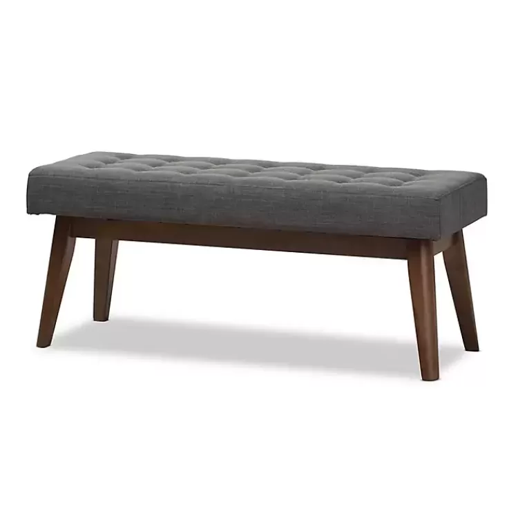 Dark Tufted Walnut Wood Bench>Kirklands Home Shop
