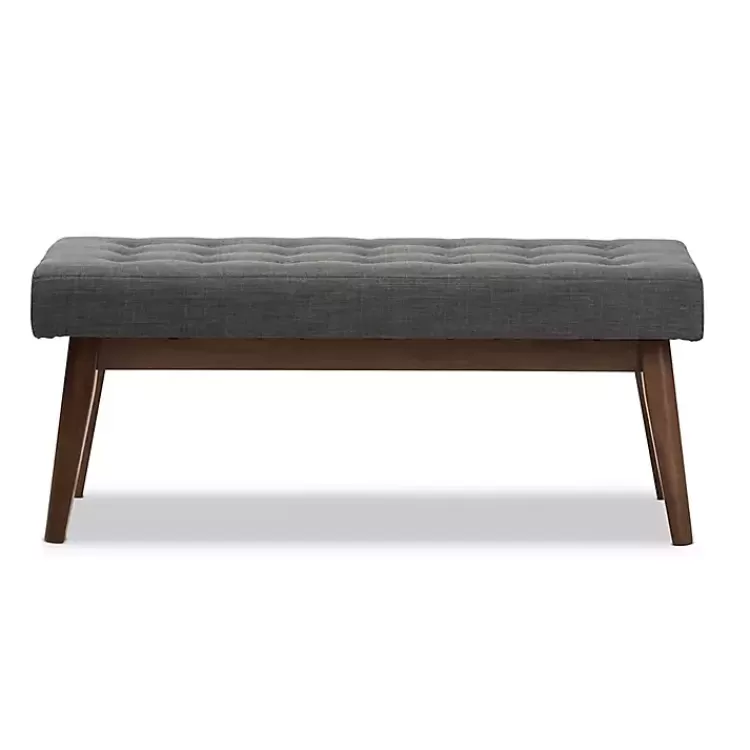 Dark Tufted Walnut Wood Bench>Kirklands Home Shop