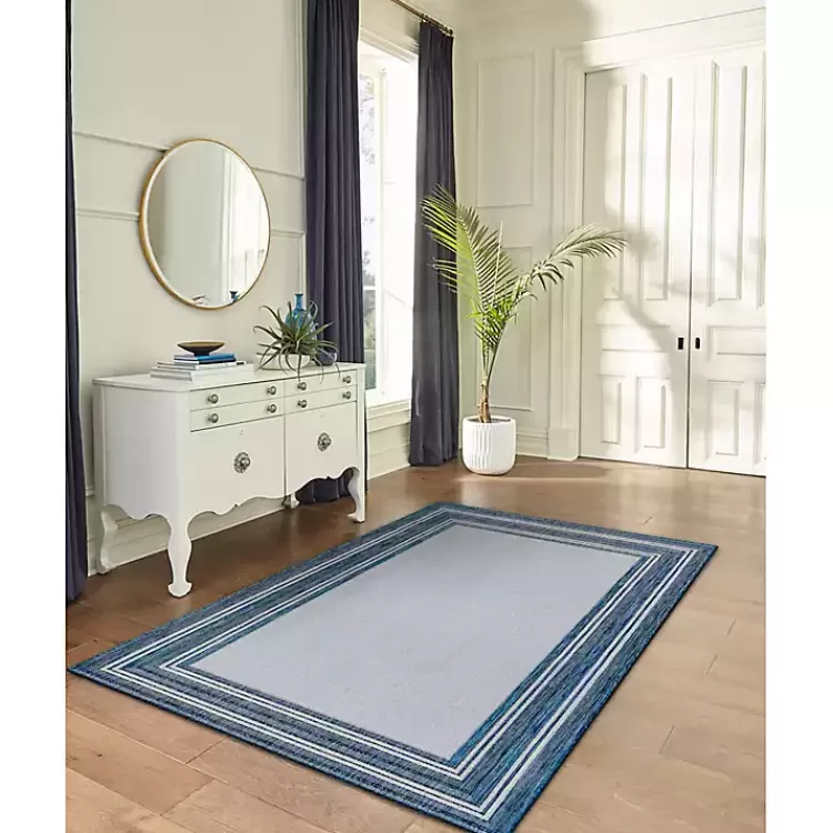 Deep Aqua Threaded Frame Outdoor Area Rug, 6x9>Kirklands Home Shop