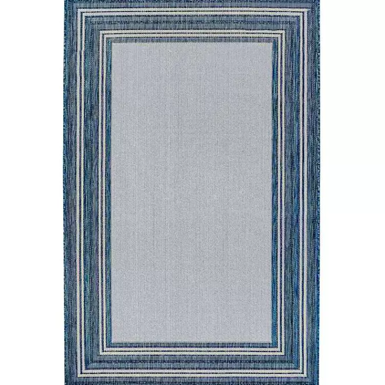 Deep Aqua Threaded Frame Outdoor Area Rug, 6x9>Kirklands Home Shop