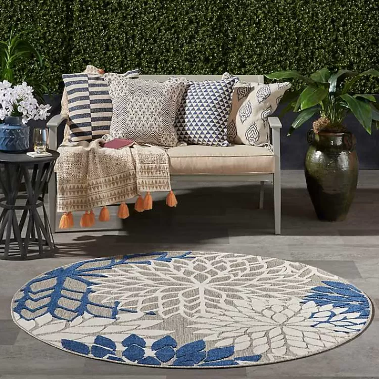 Denim Floral Burst Round Outdoor Area Rug>Kirklands Home Cheap