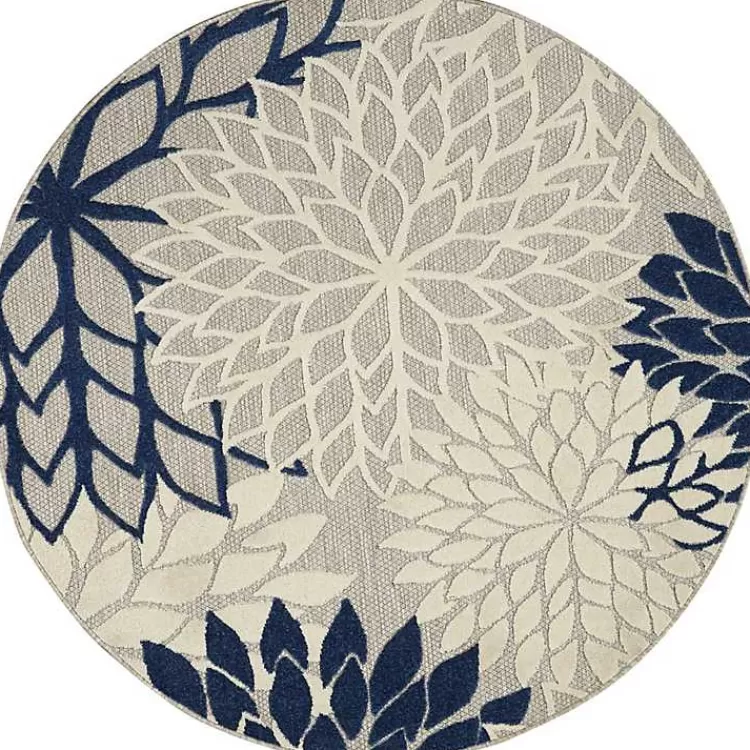 Denim Floral Burst Round Outdoor Area Rug>Kirklands Home Cheap