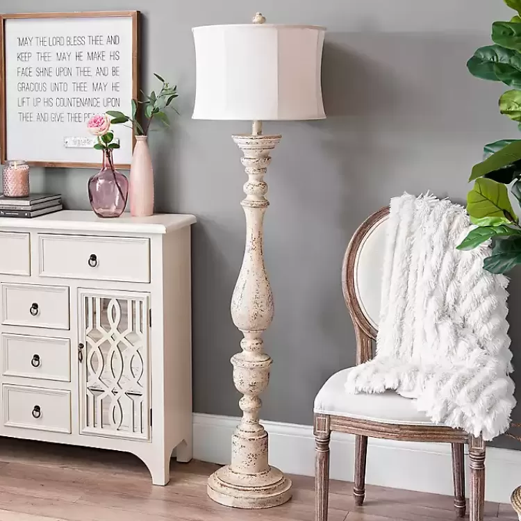 Distressed Cream Spindle Floor Lamp>Kirklands Home New