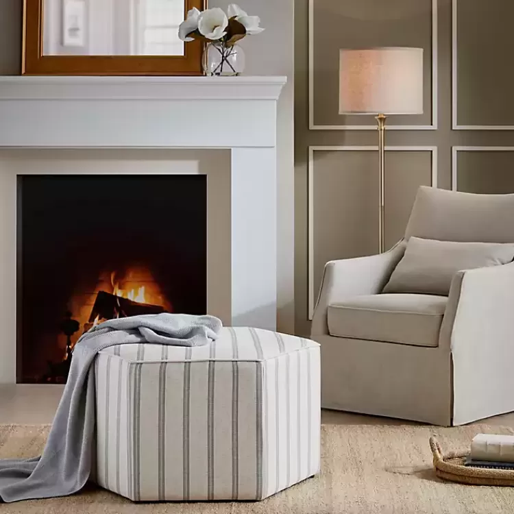 Ellen Navy Stripe Martha Stewart Cocktail Ottoman>Kirklands Home Shop