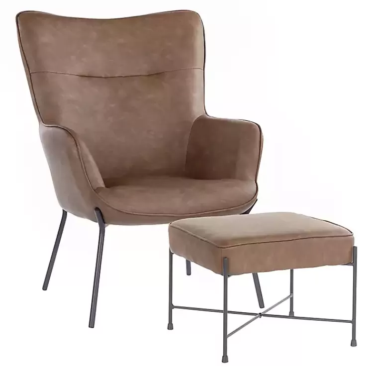 Espresso Faux Leather 2-pc. Chair and Ottoman Set>Kirklands Home Flash Sale