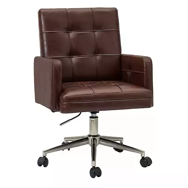 Espresso Tufted Faux Leather Swivel Office Chair>Kirklands Home Best