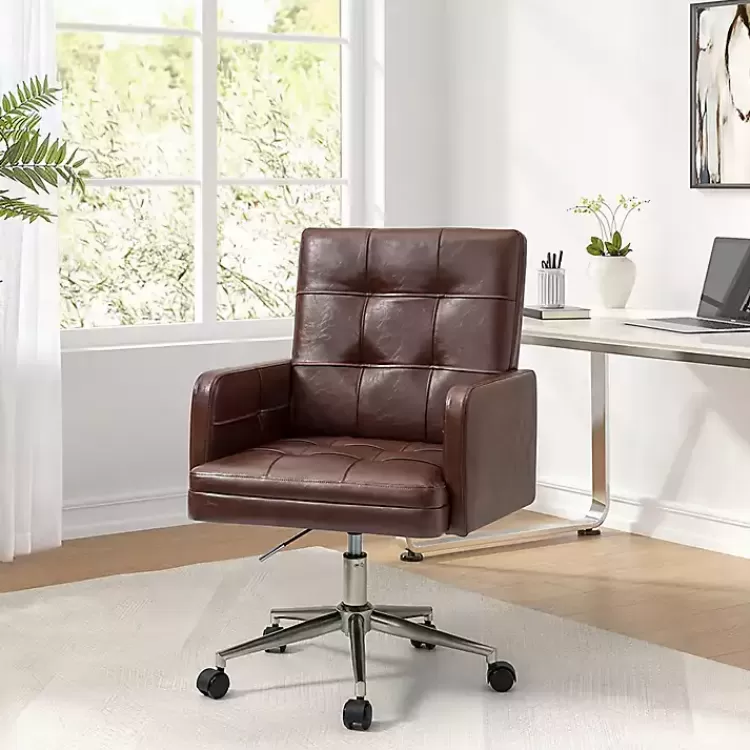 Espresso Tufted Faux Leather Swivel Office Chair>Kirklands Home Best