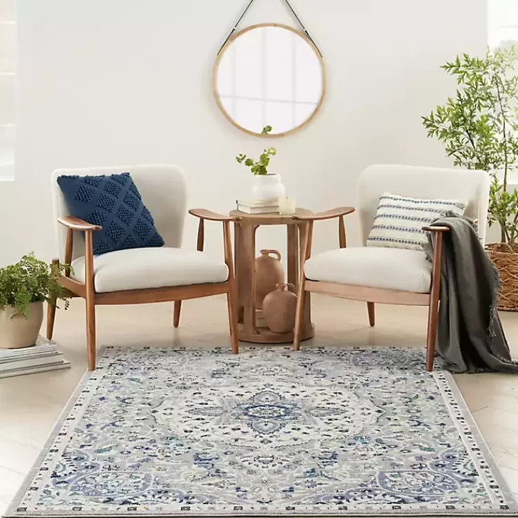 faded_gray__blue_floral_medallion_area_rug_x_7.webp Faded Gray & Blue Floral Medallion Area Rug, 5x7>Kirklands Home Outlet