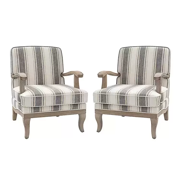 Farmhouse Gray & Brown Striped Armchairs, Set of 2>Kirklands Home Online