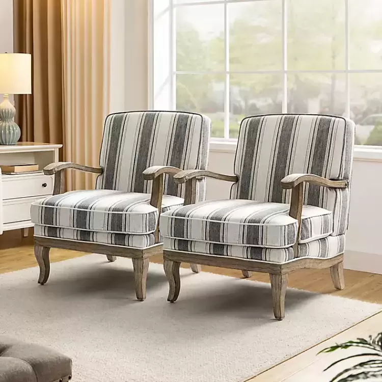 Farmhouse Gray & Brown Striped Armchairs, Set of 2>Kirklands Home Online