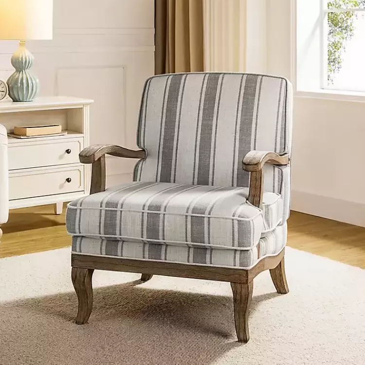 Farmhouse Gray & Ivory Striped Armchair>Kirklands Home Store