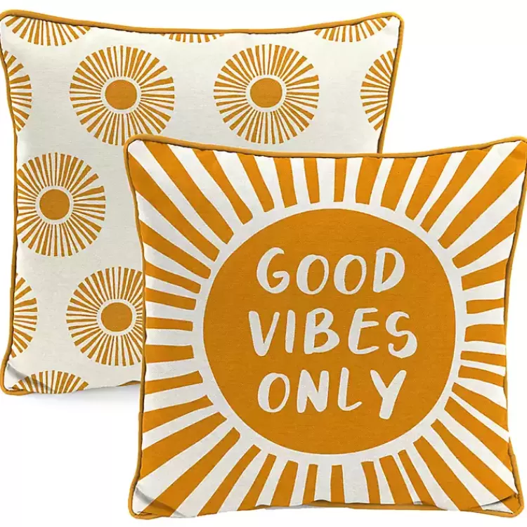Gold Good Vibes Only Sunny Outdoor Pillow>Kirklands Home Best
