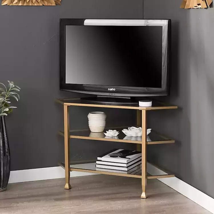Metal and Glass Corner TV Stand>Kirklands Home Shop