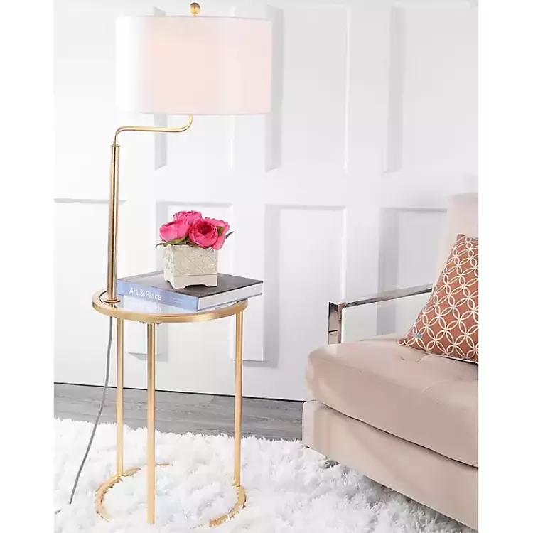 Gold Metal Floor Lamp with Round Side Table>Kirklands Home Discount