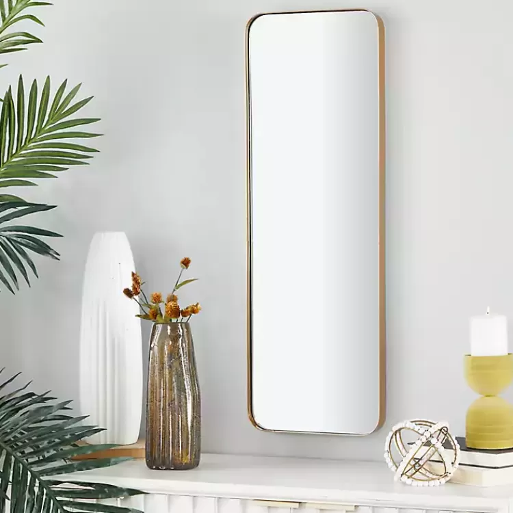 Gold Thin Iron Frame Curved Corner Mirror>Kirklands Home Sale