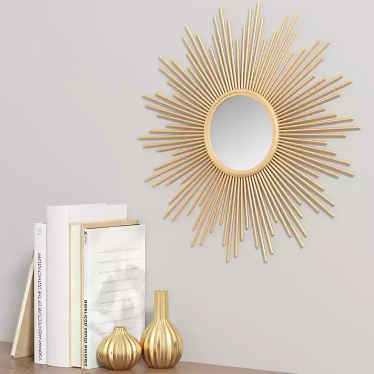 Golden Sunburst Small Decorative Wall Mirror>Kirklands Home Outlet