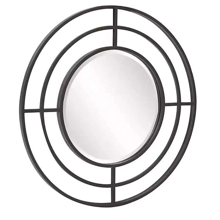Graphite Metal Bullseye Round Wall Mirror>Kirklands Home Clearance