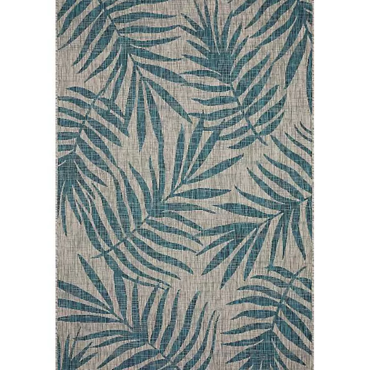 Gray and Aqua Palm Leaves Outdoor Area Rug, 7x10>Kirklands Home Shop