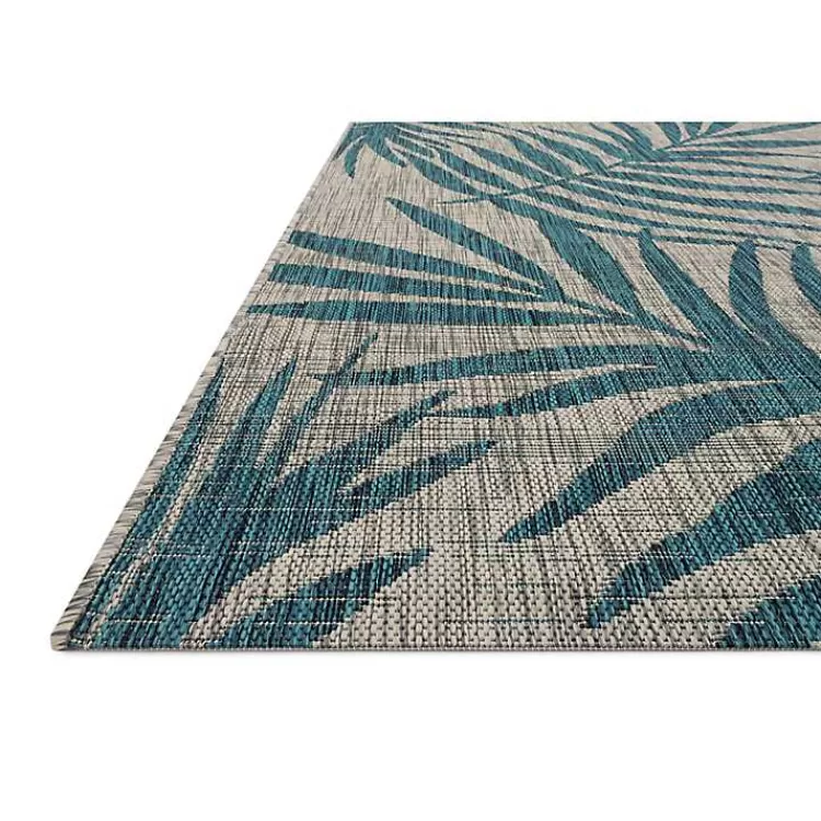 Gray and Aqua Palm Leaves Outdoor Area Rug, 7x10>Kirklands Home Shop