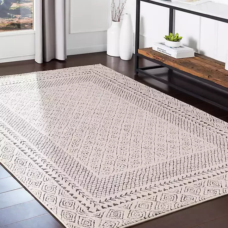 Gray and Cream Border Harrah Area Rug, 7x10>Kirklands Home Cheap