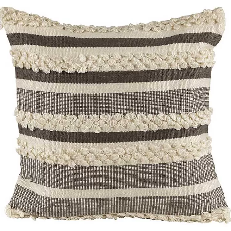 Gray and Cream Striped Indoor/Outdoor Pillow>Kirklands Home Shop