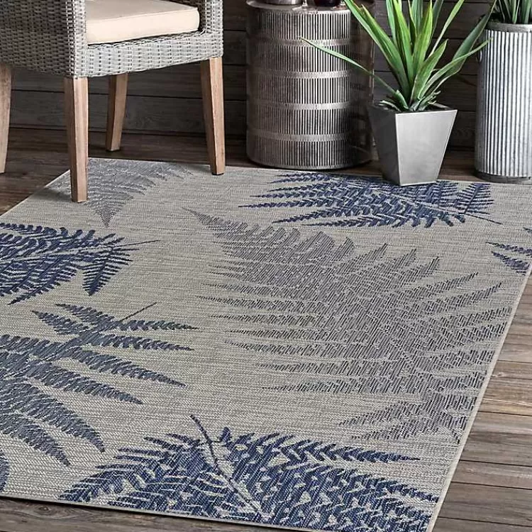 Gray and Navy Falling Ferns Outdoor Area Rug, 5x7>Kirklands Home Best