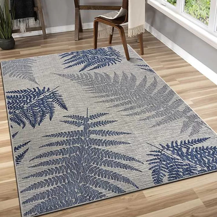 Gray and Navy Falling Ferns Outdoor Area Rug, 5x7>Kirklands Home Best