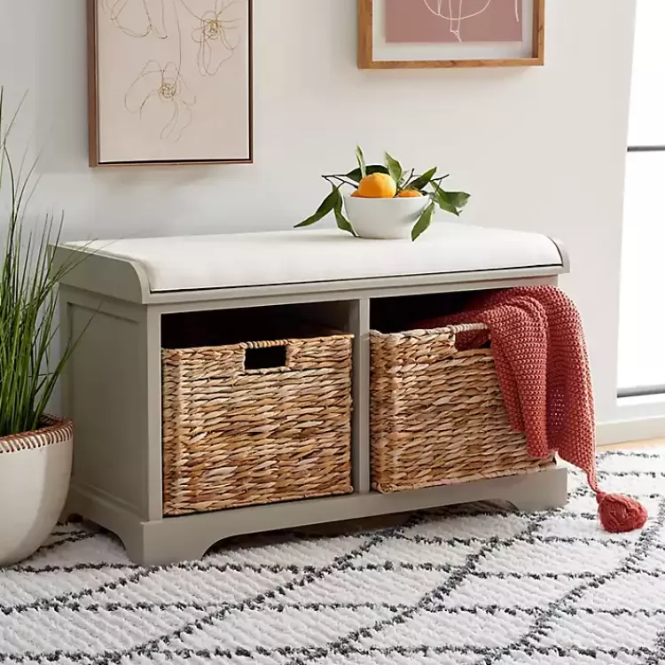 gray_bench_with_woven_storage_baskets_2.webp Bench with Woven Storage Baskets>Kirklands Home Cheap