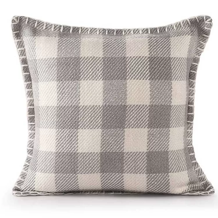 Gray Buffalo Check Stitched Outdoor Throw Pillow>Kirklands Home Outlet