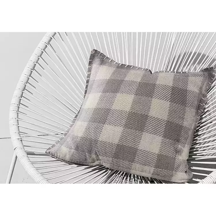 Gray Buffalo Check Stitched Outdoor Throw Pillow>Kirklands Home Outlet